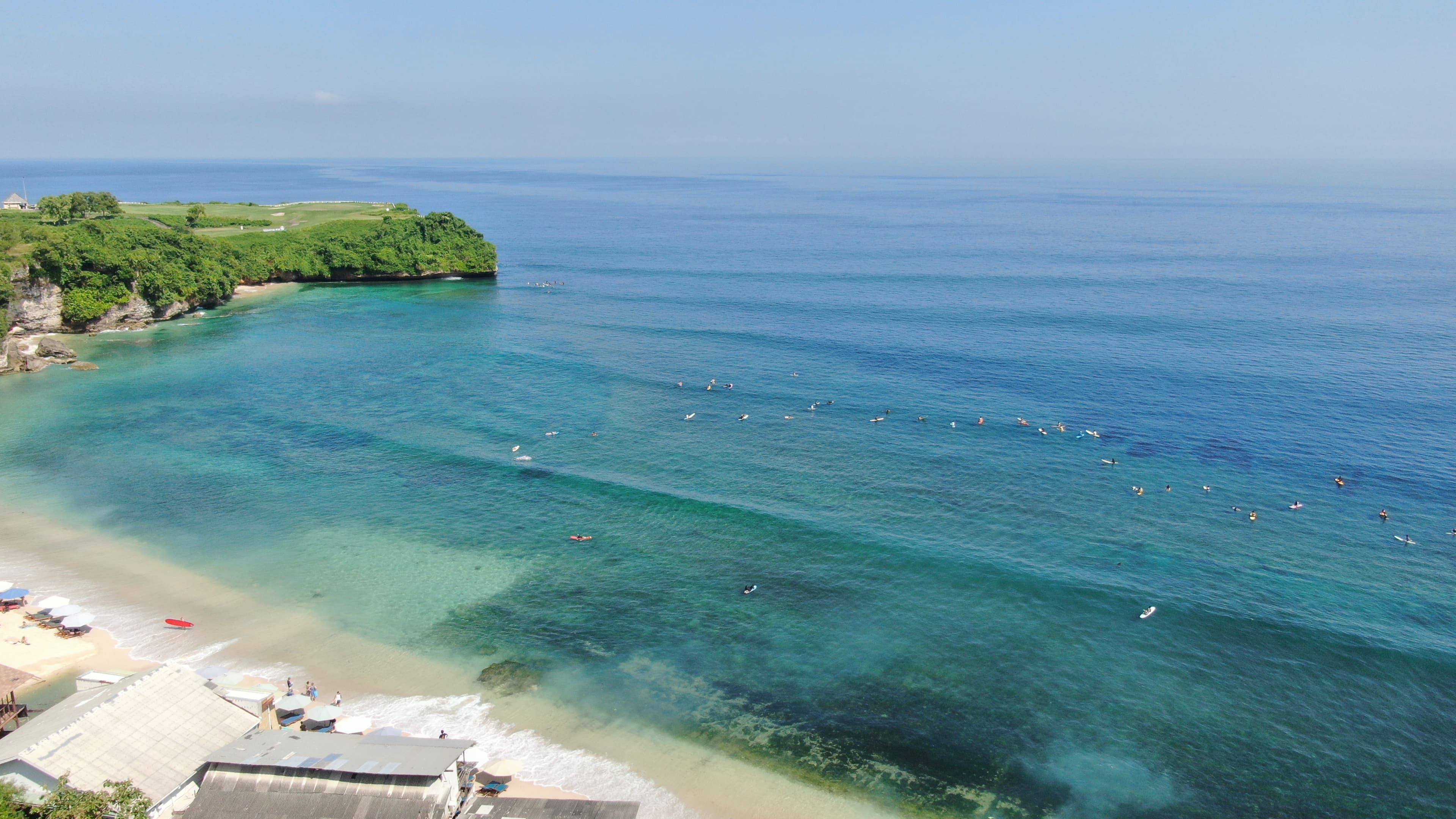 Aerial view of Balangan Beach surf break, Uluwatu, Bali