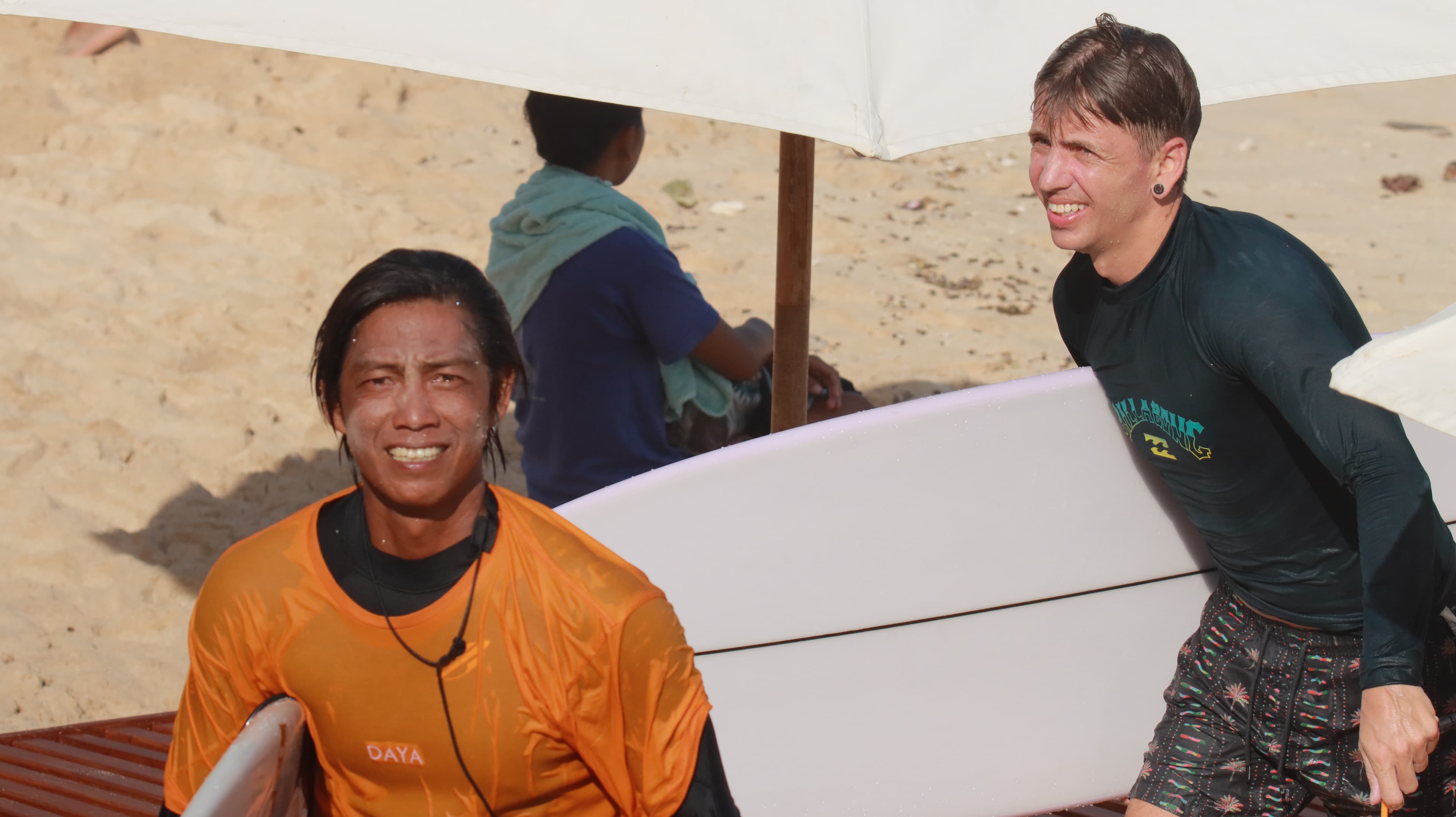 Group surf lesson in the water at Balangan, Bali